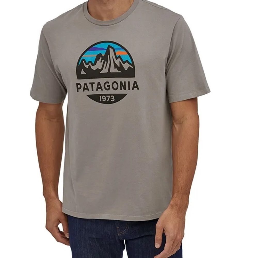 Patagonia Slim Fit organic cotton Gray Short Sleeve Tee with Mountain Logo
